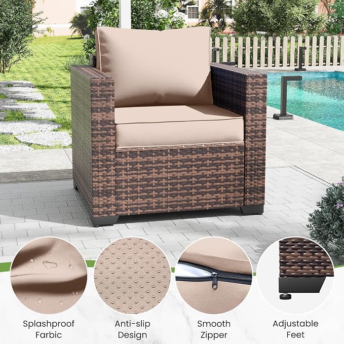 Amopatio Wicker Outdoor Sofa Single Armrest Chair 2 Pack, High Back Waterproof - Image 4