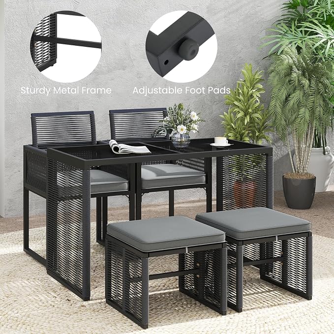 Tangkula 5 Pieces PE Wicker Patio Dining Set, Outdoor Conversation Set - Image 7