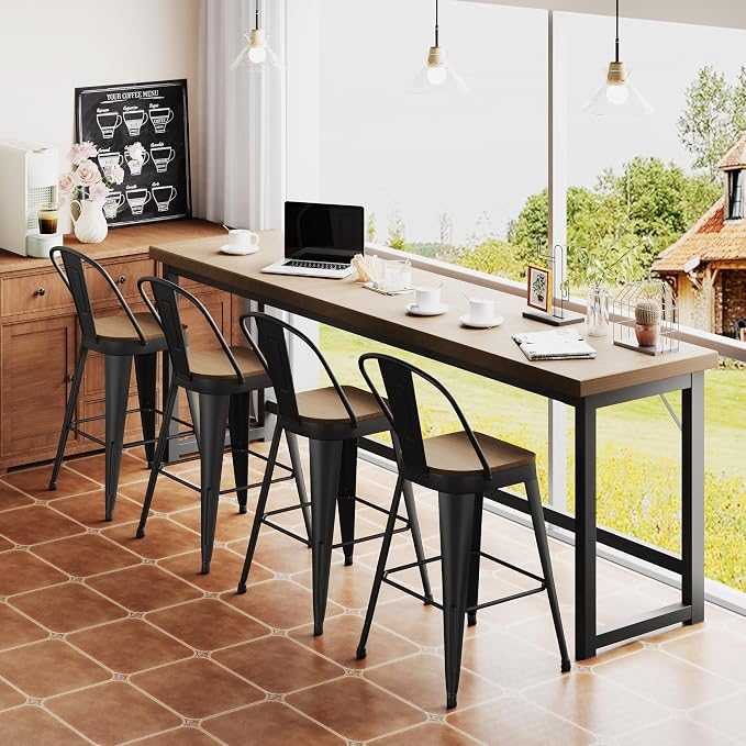 ALISH 26 Inch Industrial Bar Stools Set of 4, High Back Metal Barstools - Image 9