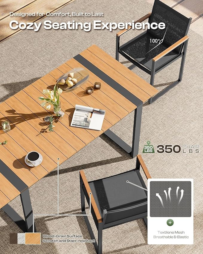 Outdoor Dining Table for 6, HDPS+ Aluminum Patio Dning Table - Image 3