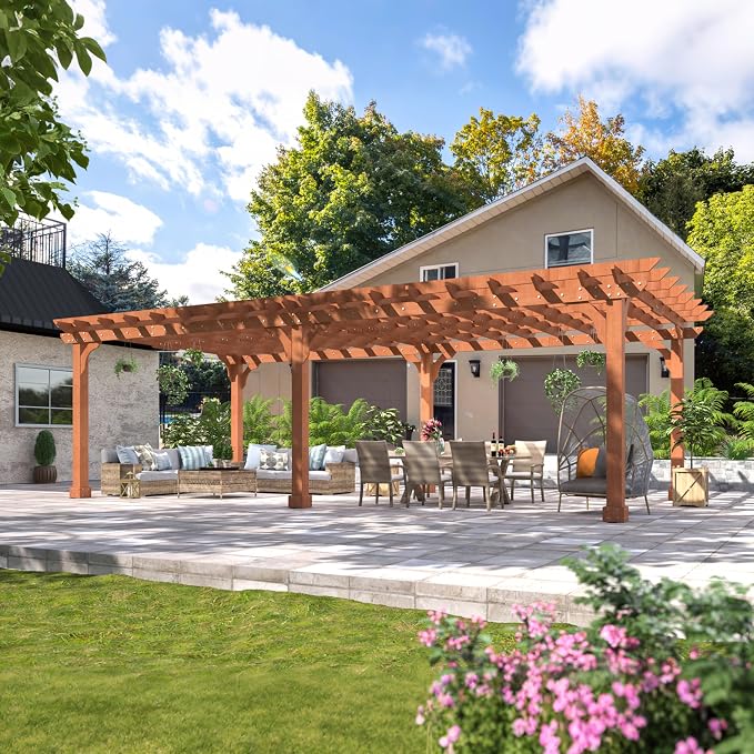 MUPATER 12'x24' All Cedar Wood Pergola, Wooden Pergola Kit by MUPATERHome