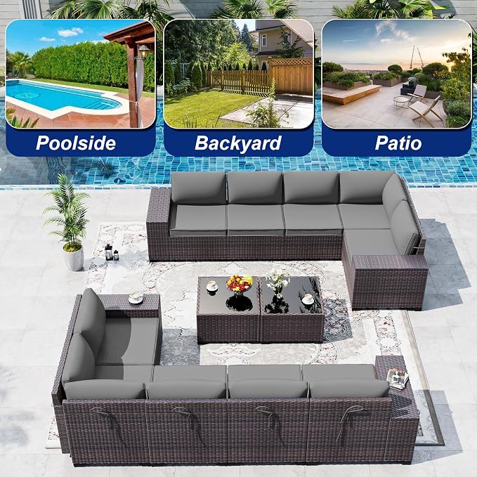 Outdoor Patio Furniture Set, 12 Pieces Outdoor Sectional Furniture High - Image 9