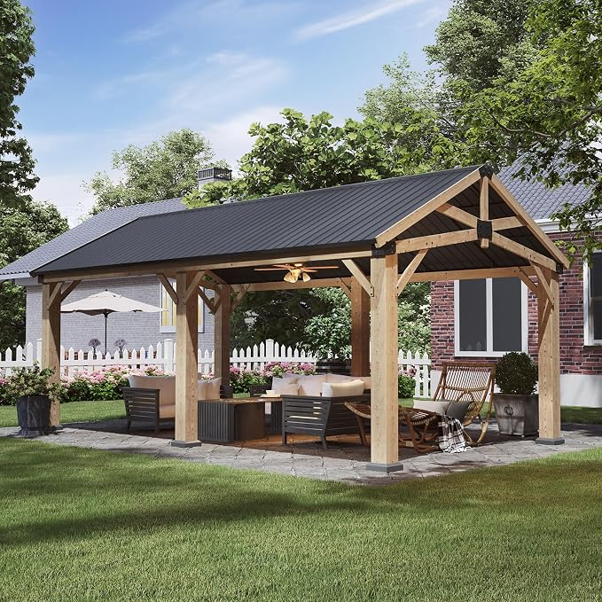Aoxun 12' x 20' Outdoor Wood Gazebo, Hardtop Gazebo Permanent Wooden Pavilion by Aoxun