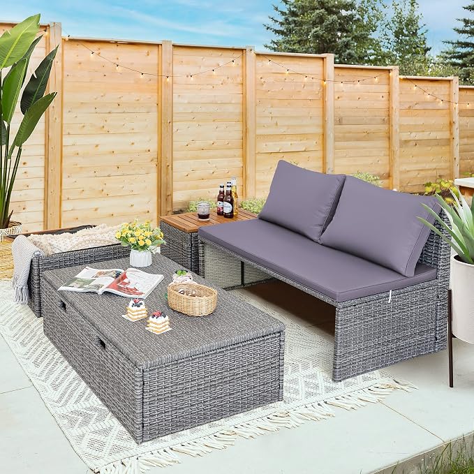 Devoko Patio Day Bed with 2 Side Tables Outdoor Daybed Set - Image 2