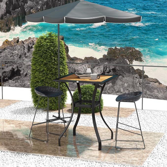 Outsunny 28" Outdoor Bar Table, Faux Wood Patio Furniture, Square Wood-Like - Image 7