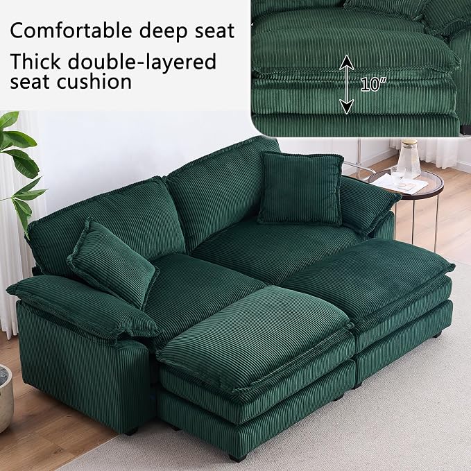 84.6” Corduroy Loveseat with Ottoman, Oversized Double Chaise Lounge Chair - Image 7