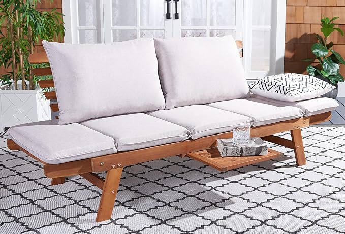 SAFAVIEH Outdoor Collection Emely Natural Acacia Wood/Grey Expandable Loveseat - Image 10