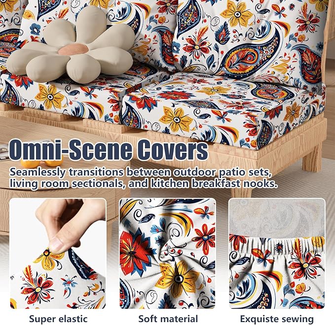 8Pcs Square Large + Rectangle Stretch Patio Cushion Covers, Couch & Sofa - Image 4