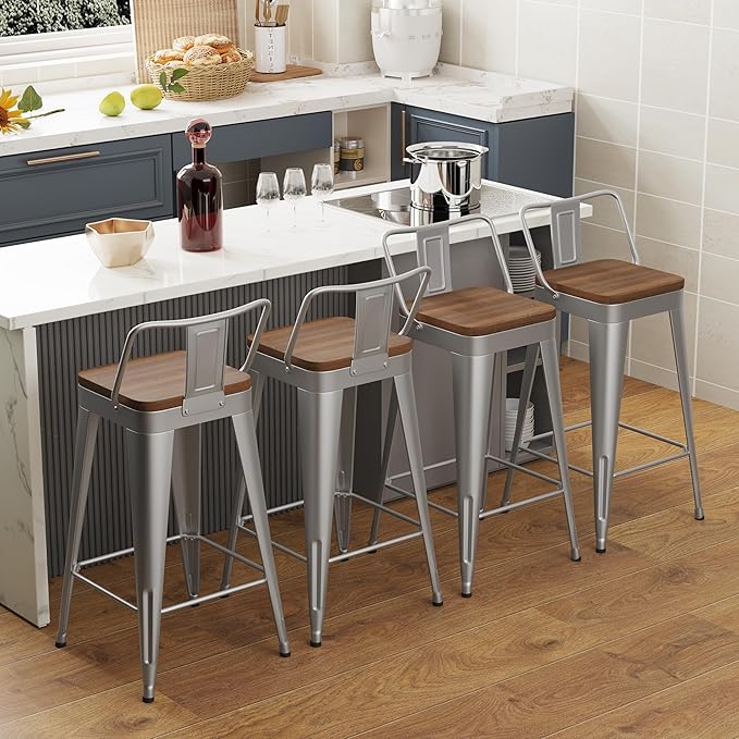 WENTMENT Bar Stools Set of 4 Counter Height Stools - Image 3