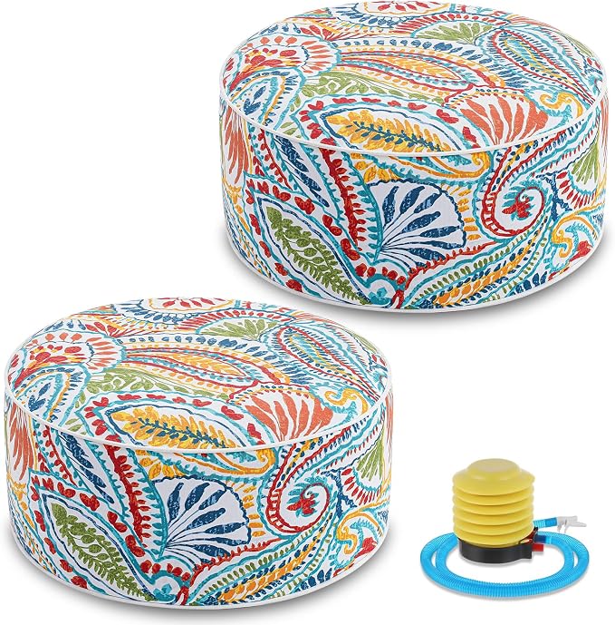 Juexica 2 Pack Outdoor/Indoor Inflatable Ottoman 21 x 9 Inch Paisley All by Juexica