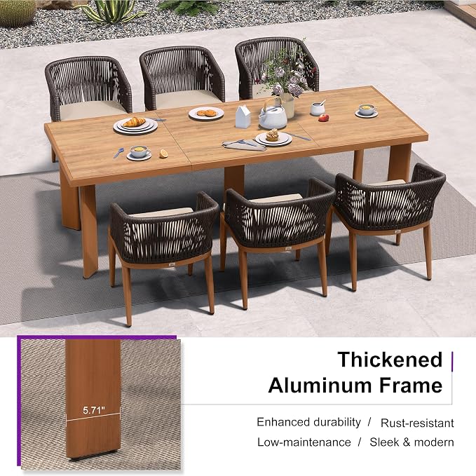 PURPLE LEAF 9 Pieces Outdoor Dining Set Patio Furniture Set Aluminum Rattan - Image 5