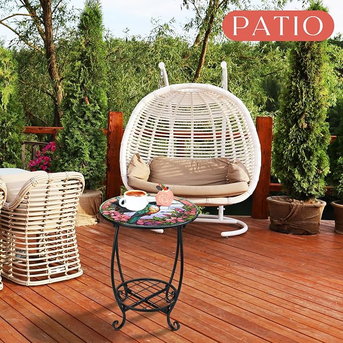 Outdoor Side Table Round Small Mosaic Patio Accent Indoor End Plant Metal - Image 2