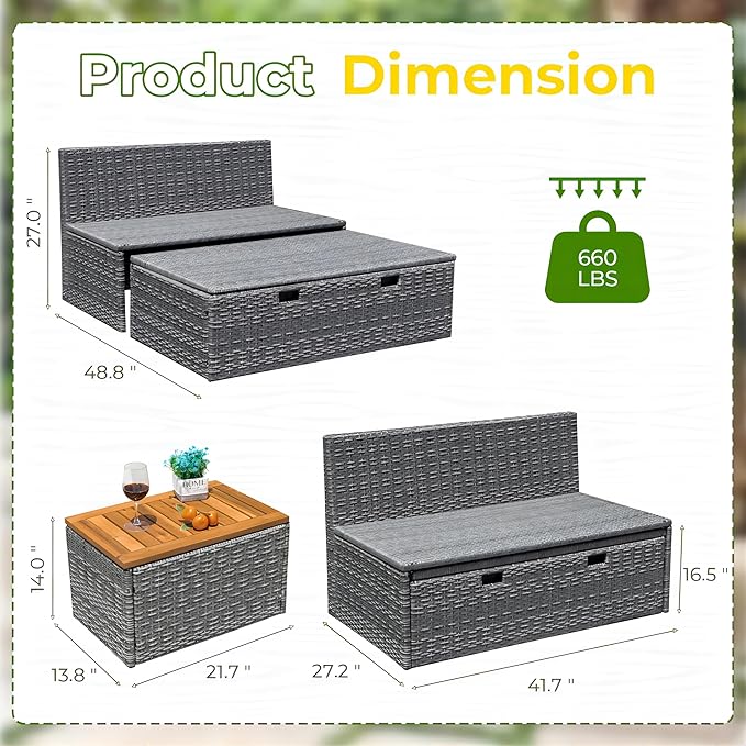 Greesum Outdoor Daybed Set Multifunctional Wicker Lounge Bed Furniture - Image 4