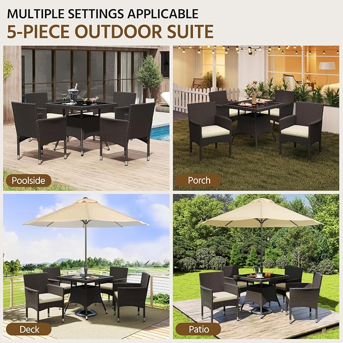 Yaheetech 5-Piece Patio Furniture Set, Outdoor Rattan 4 Dining Chairs & - Image 4
