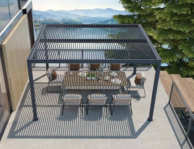 PURPLE LEAF Louvered Pergola 94AS 12' x 14' Outdoor Aluminum Pergola by PURPLELEAF