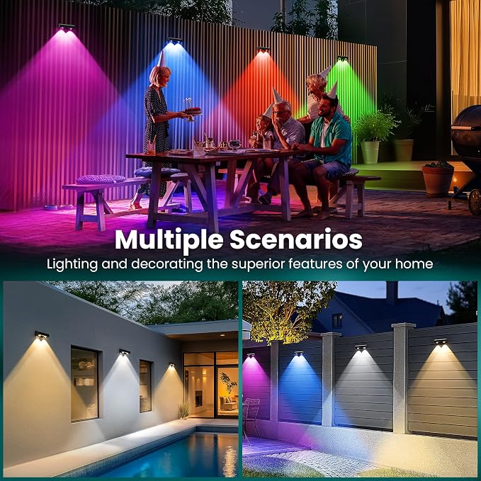Solar Fence Lights Outdoor, Solar Wall Lights 9 Fixed Colors ＆ Color Changing - Image 4