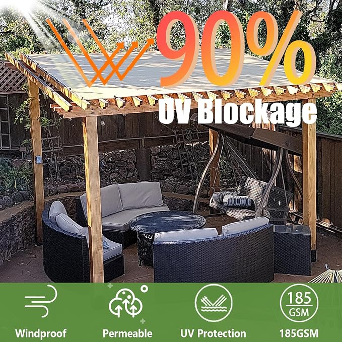 90% 10x15ft Sun Shade Cloth for Outdoor Deck Backyard Patio Garden Pergola - Image 2