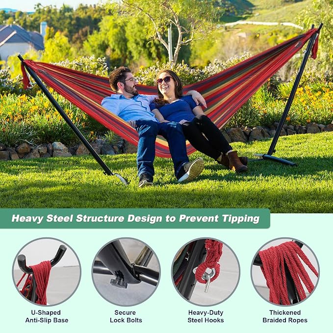 Hammock with Stand for Outside, 600lb Weight Capacity Adjustable Height 3-in-1 - Image 3