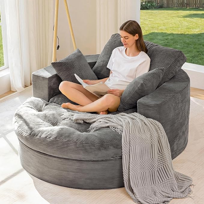 MAXYOYO Modular Sectional Chaise Lounge Sofa, Round Upholstered Lounge Chair by MAXYOYO