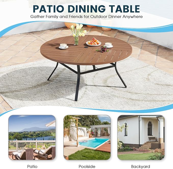 Patio Dining Table for 8-10, Round Metal Outdoor Table - Image 6