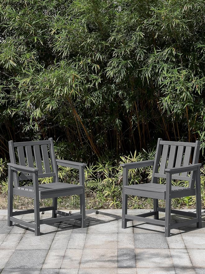 Patio Dining Chair Set of 2, HDPE Outdoor Dining Chair, Ergonomic HDPE Dining - Image 4