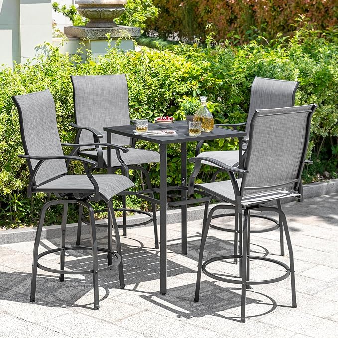 NUU GARDEN 5 Piece Patio Swivel Bar Set, All-Weather Textilene High Bistro - Image 8