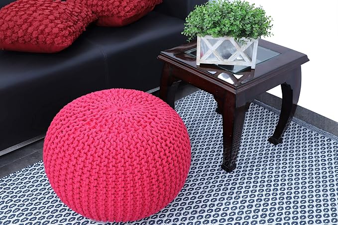 FRELISH DECOR Round Pouf Ottoman Hand Knitted 100% Cotton Pouf Foot Stool - Image 2