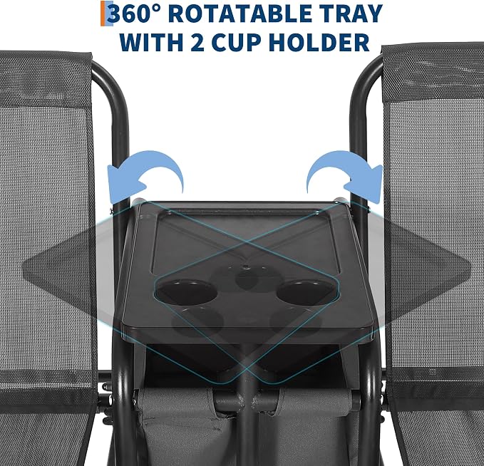 Porch Swing with Cup Holders & Pivot Storage Table & Cooler Bag with Adjustable - Image 8