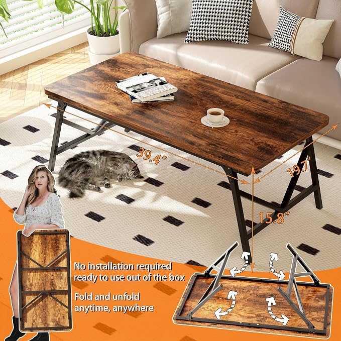 Folding Coffee Table, No Assembly Low Coffee Table, Floor Table Desk - Image 3