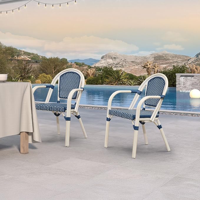 PURPLE LEAF French Bistro Chairs Set of 2 Aluminum Wicker Rattan Hand-Woven - Image 2
