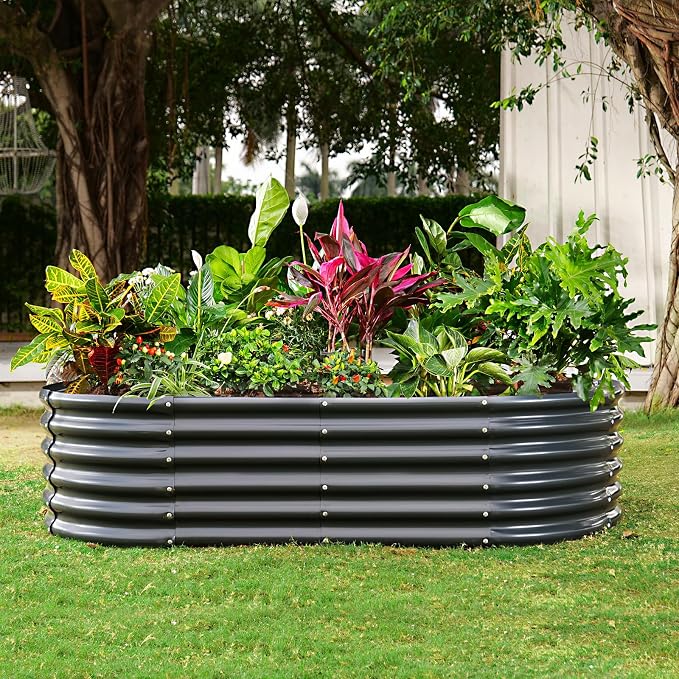 Land Guard Galvanized Metal Raised Garden Bed Kit, Oval Gardening Box, Patio - Image 4