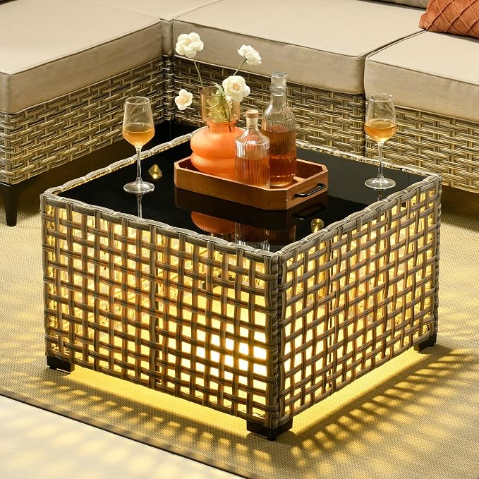 11 Pieces Outdoor Patio Furniture Set, Rattan Wicker Sectional Swivel Rocker - Image 3