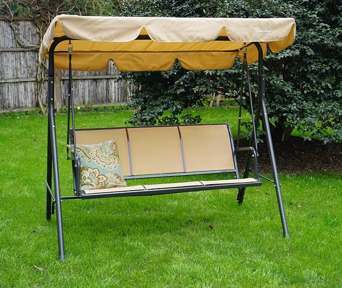 Kozyard 3-Person Outdoor Canopy Porch Swing Chair, Breathable Textilene Armrest - Image 3