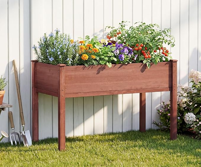Raised Garden Bed with Legs, Outdoor Wood Elevated Planter Box, Thick Legs - Image 7