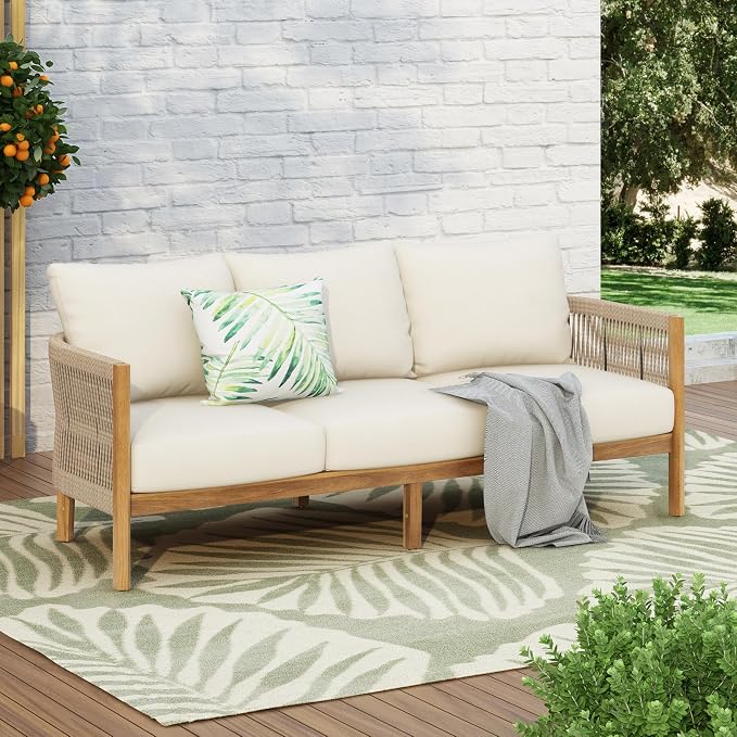 Christopher Knight Home Havets 77"W Outdoor 3 Seater Sofa, Acacia Wood Bench by ChristopherKnightHome