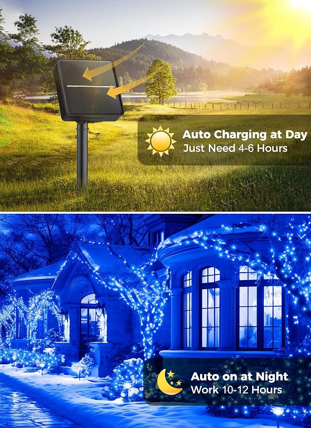 Minetom Solar String Lights Outdoor, 40FT 100 LED String Lights Solar Powered - Image 6
