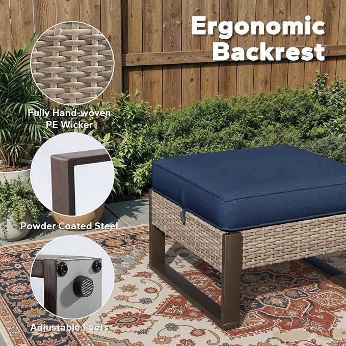 Joyside Outdoor Patio, All-Weather PE Rattan Ottomans Footstools - Image 3