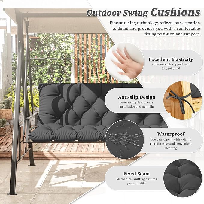 Porch Swing Cushion with Backrest 2-3 Seater Outdoor Bench Cushions Waterproof - Image 3