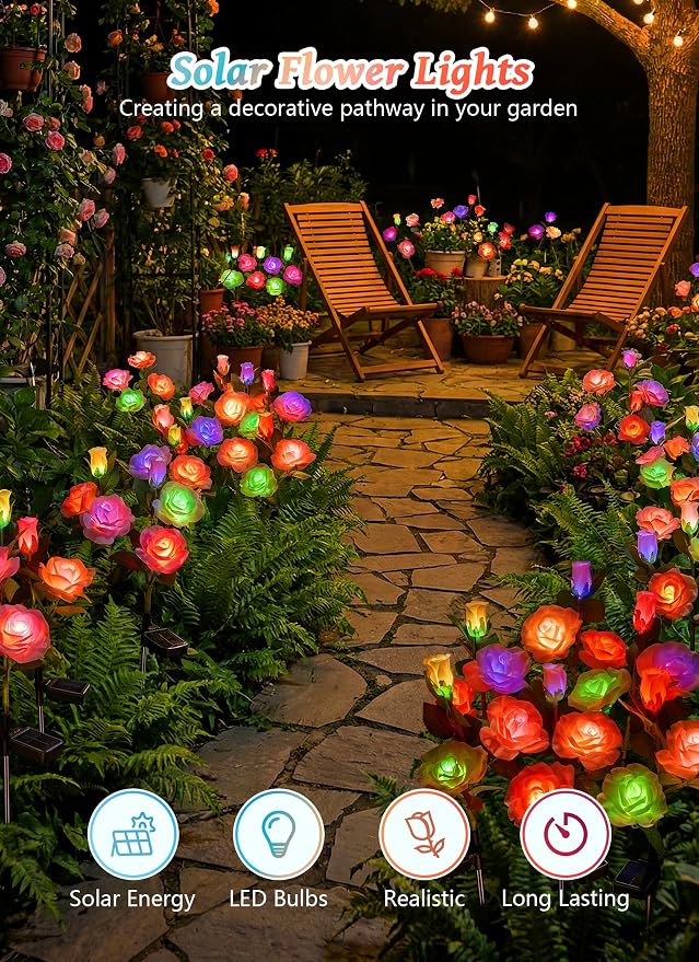 Brightown Outdoor Solar Flower Lights, 4 Pack 7-Color Changing Solar Garden - Image 9