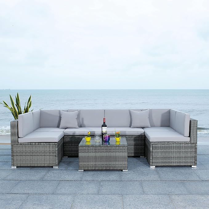 SAFAVIEH PAT7510B-2BX Collection Sectional Diona Grey Outdoor Living Patio Set - Image 7