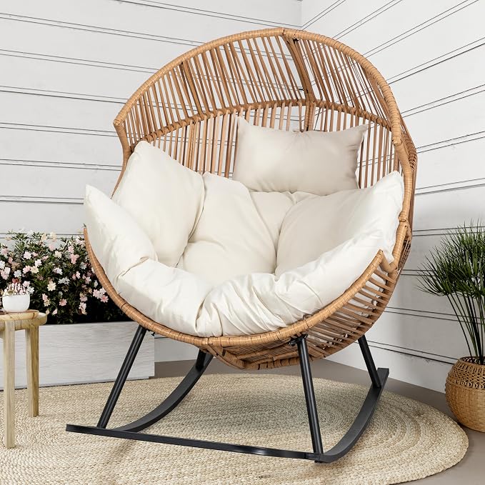 Shintenchi Egg Chair Outdoor, Oversized Outdoor Indoor Wicker Rocking Chair by Shintenchi
