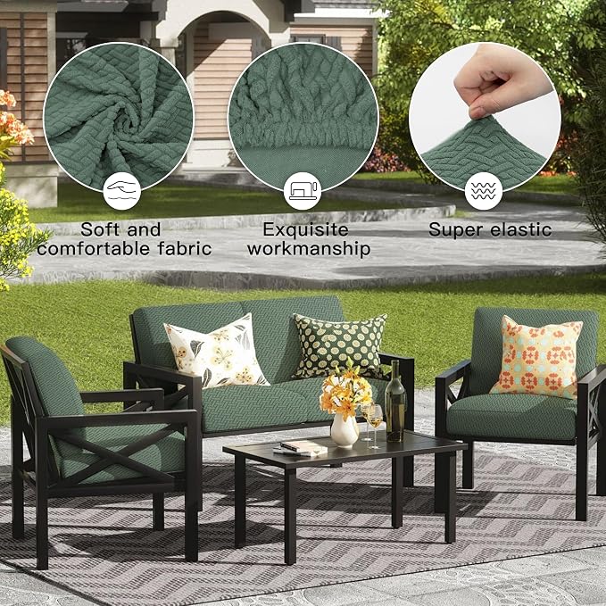 8Pcs Outdoor Cushion Covers, Patio Cushion Covers, Stretch Elastic Slipcovers - Image 4