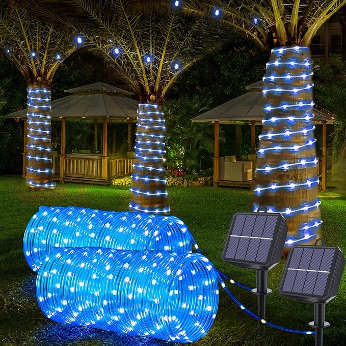 Solar Rope Lights, 2 Packs Total 66ft 200LED Solar String Lights, 8 Modes by Jnaurb