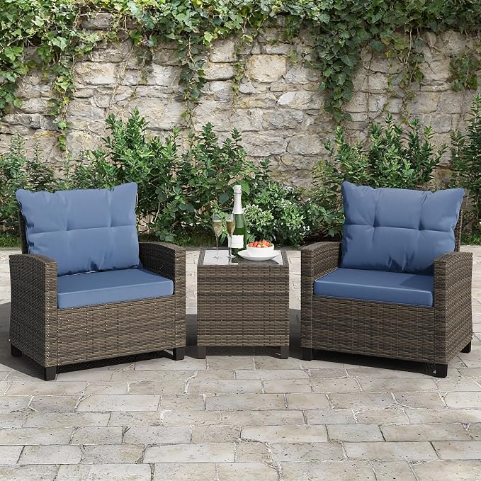 Shintenchi 3 Pieces Patio Furniture Set 3 Pieces PE Rattan Wicker Chairs - Image 2
