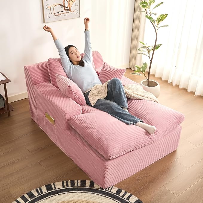 63" Chaise Lounge Chair Indoor, Set of Convertible Sleeper Sofa Couch by AFUSON