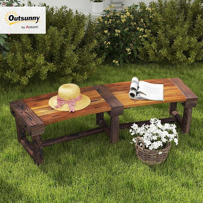 Outsunny Wooden Garden Bench, Semicircular Round Outdoor Tree Bench, Wrap - Image 2