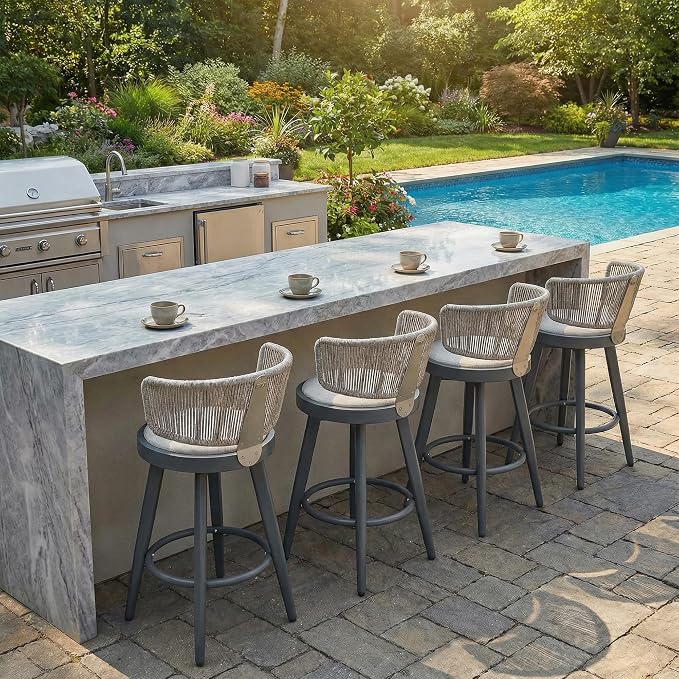 PURPLE LEAF Outdoor Counter Height Bar Stools Set of 4 26 Inch Patio Swivel Bar - Image 3