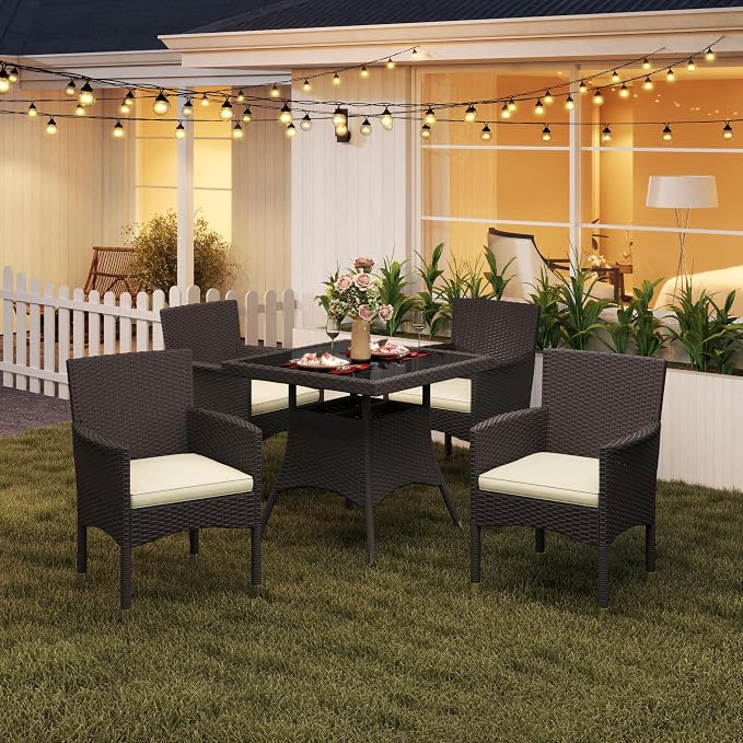 Yaheetech 5-Piece Patio Furniture Set, Outdoor Rattan 4 Dining Chairs & - Image 2