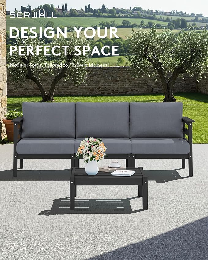 SERWALL HDPE Patio Furniture Set, 4 Pieces Outdoor Sectional Sofa Set, - Image 4