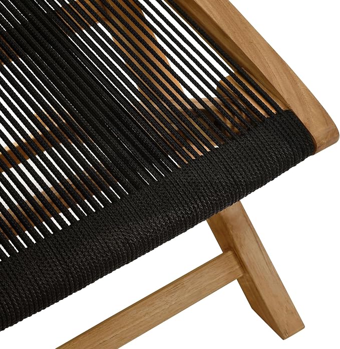 Modway Vienna Outdoor Patio Teak Wood Folding Ottoman in Natural Black - Image 9